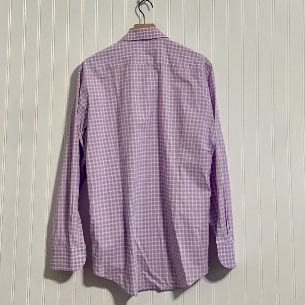 LEDBURY Slim Fit‎ Shirt 17 Purple Gingham Check Spread Collar Luxury Shirting - Picture 3 of 7